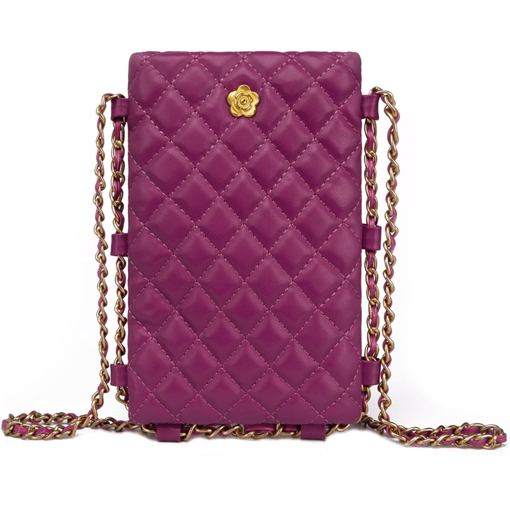 COPY - NEW Purple Quilted Gold Colored Hardware/Flower Chain Crossbody Purse💜
